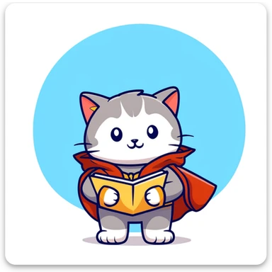 Explorer cat with map in paws, mountains and starry sky behind, wearing explorer outfit and cloak blowing in wind, gazing at horizon sticker