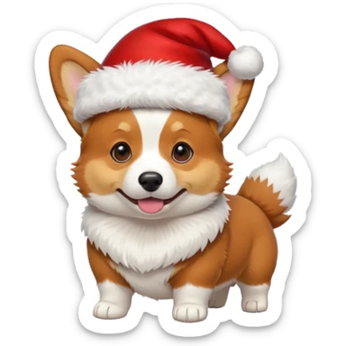 tricolor corgi with santa hat on sticker
