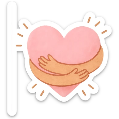 a soft pink heart being hugged by two warm, cozy arms, radiating kindness and emotional support sticker