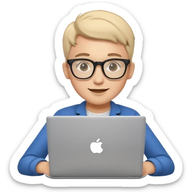 young programmer, coding on laptop, cheerful sticker
