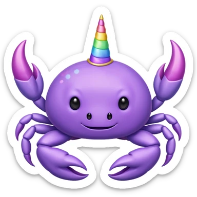 a cute purple crab with no face and a unicorn horn sticker