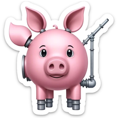 pink pig made of metal pipes like a crane sticker