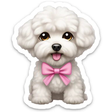 white maltipoo with pink bows on ears  sticker