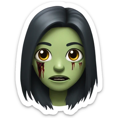 girl zombie with black long hair with teeth and serious face  sticker
