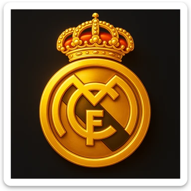 Add a luxurious golden effect to the Real Madrid logo in an emoji style with vibrant colors. The style should reflect the look of emoji art with a focus on golden luxury and bright, vibrant colors. sticker