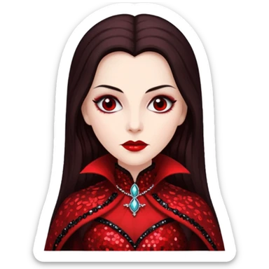 Countess Dracula with long dark brown hair, red sequin outfit  sticker