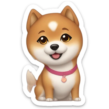 Cute Shiba-dog with her their mistress, a woman with brown and curly hair sticker
