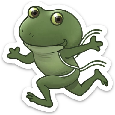 green bufo frog sprinting with motion lines joyful expression 'Io che corro' theme sticker