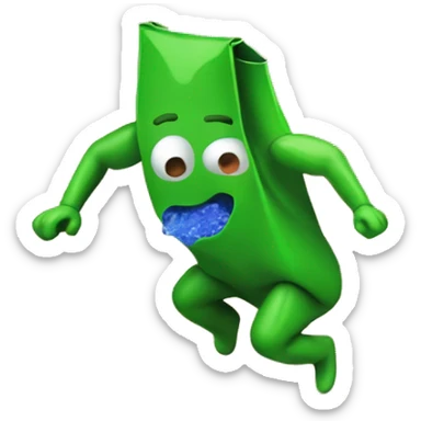 crawling through desert for green soda and blue bag with orange triangle chip logo on it sticker