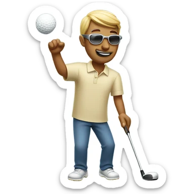 Blind man swinging golf club sticker