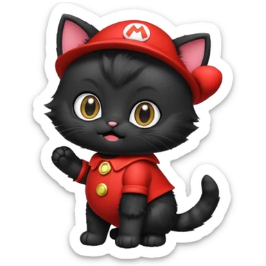 Black kitten in Mario costume  sticker