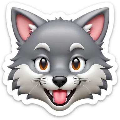3D-style gray wolf or cat-like character emoji, silly tongue-out goofy reaction, clean and glossy, inspired by TenSquared logo sticker
