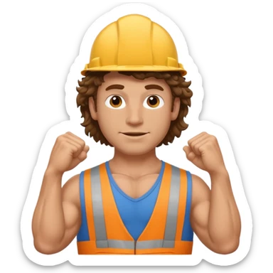 Hot white male builder with curly brown mullet hair and muscles sticker