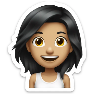 Super excited tattooed girl with black long hair sticker