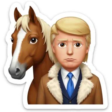 Donald trump with white liquid around trumps lips with a horse sticker