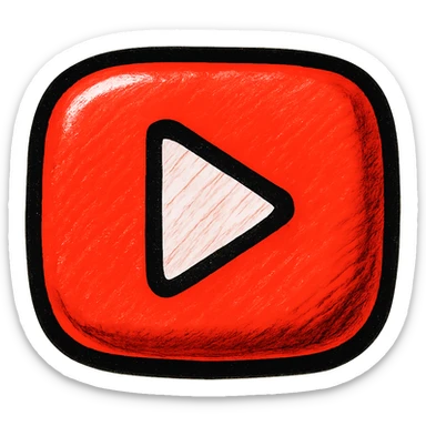 puffy cartoonish YouTube logo in red, bold outlines, deep shadows, bright highlights, outlined colorful style, no background, only red rounded YouTube play button sticker