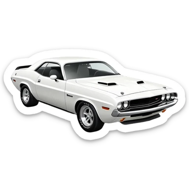 Pure white 1971 Dodge Challenger, side view, no stripes or decorations, solid white color, minimalist iOS style, vintage muscle car like in Death Proof film sticker
