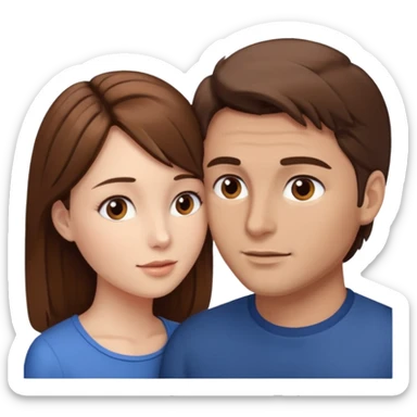 
Man head against woman head looking in their eyes, they both have brown hair sticker