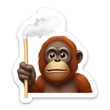 Orangutan with a white stick in mouth with smoke coming off of it with it in mouth sticker
