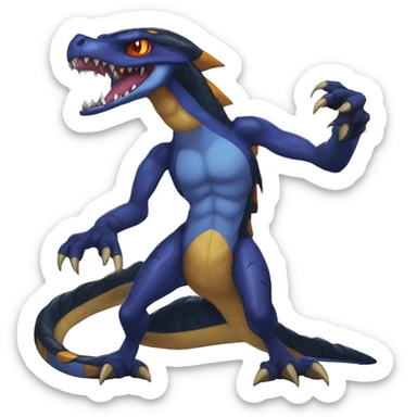 Cool Edgy Seviper-Garchomp Fakémon Digimon with Edgy markings, full body, outlined sticker