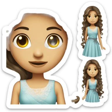 Brunette  girl long hair fashion designer sewing a dress sticker