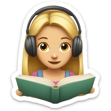 girl reading with earphones indoors sticker