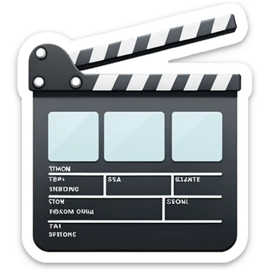 extremely minimal film slate, absolute bare minimum lines, just enough to recognize as clapperboard, pure outline sticker