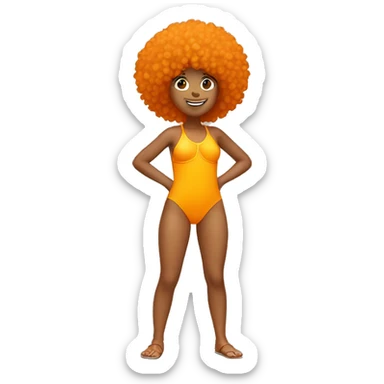 Tan girl with orange afro, yellow swimsuit, rear view, dancing sticker