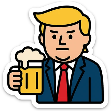 Donald Trump holding a beer, cartoon icon with color outline sticker