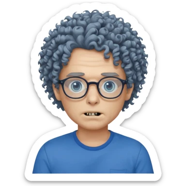 curly hair zombie with glasses blue t shirt sticker