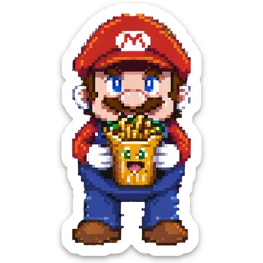 Mario character eating french fries sticker
