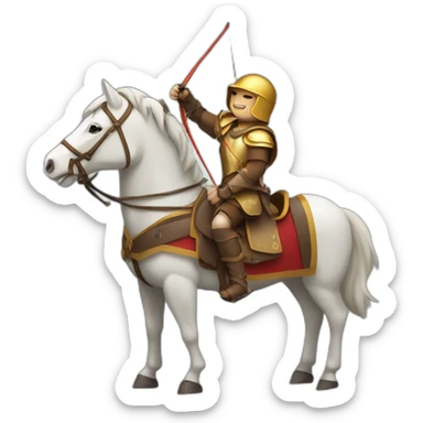 a hero in a helmet on a horse with a mace, a bow and arrows sticker