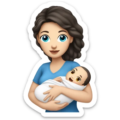 mom holding newborn baby girl with blue eyes white skin dark hair and white skin newborn white girl baby sticker