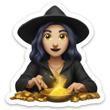 caucasian witch doing gold spell sticker