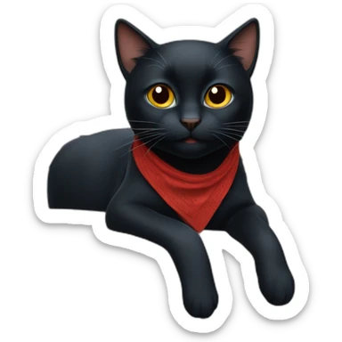 A black cat with a red bandana clawing at a blue sofa sticker