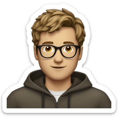 Young white men brown hair with circle glasses sticker