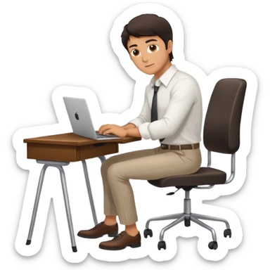 Rich man working on a chair at office in shirt, dark hair, and near the desk with laptop he is german very beautiful looks like, full body view sticker
