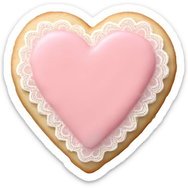 singular heart shaped sugar cookie with pale pink icing and lace sticker