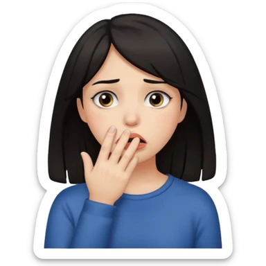 Dark haired girl with fingers in mouth and tears in eyes sticker