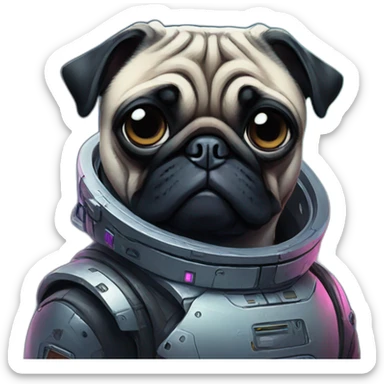 A pug in cyberpunk space sticker