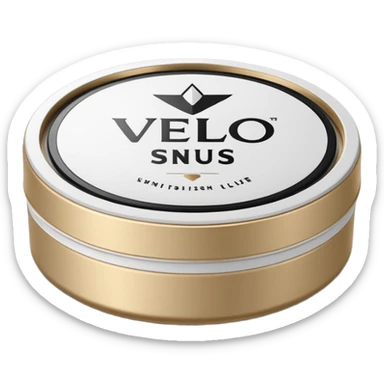 Create an emoji-style illustration of a regular VELO snus can. The can should be round, sleek, and minimalistic, with a white plastic lid and the VELO logo clearly visible. Keep the design clean and simple, matching typical emoji aesthetics, with subtle shadows and a smooth 3D look. sticker
