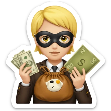 yellow skin robber wears black eye mask and carrying money bag sticker