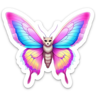 Colorful Neon exotic iridescent tropical shiny Fantasy-Siamese-Bobcat-Caracal-Moth-Scottish-Fold-feline-Fakémon-feline-hybrid (full body) sticker