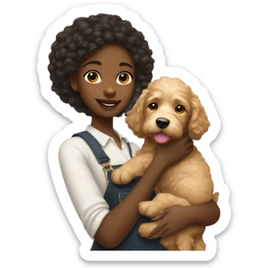 black girl holding a golden doodle puppy sticker