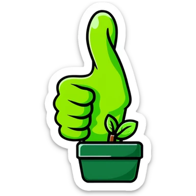 hand with green thumb giving thumbs up, representing gardening skill sticker