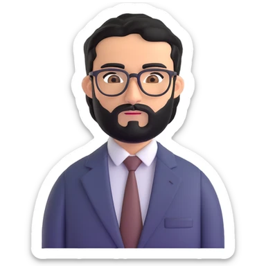 professional middle eastern businessman with medium length black beard, black hair, thick unibrow, tan skin, brown eyes, glasses, wearing a formal suit and tie sticker