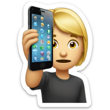 exasperated person holding a phone vertically in front of their face with one hand, closeup sticker