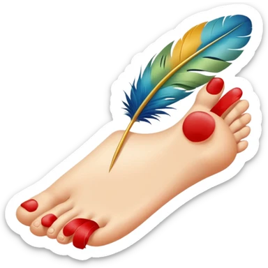 feather gently tickling a foot with giggle marks, lighthearted and cute sticker