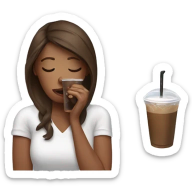 Women drinking iced Coffee being stressed with brown hair sticker