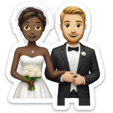 Wedding proposal with White skin and brown-haired groom and bride sticker